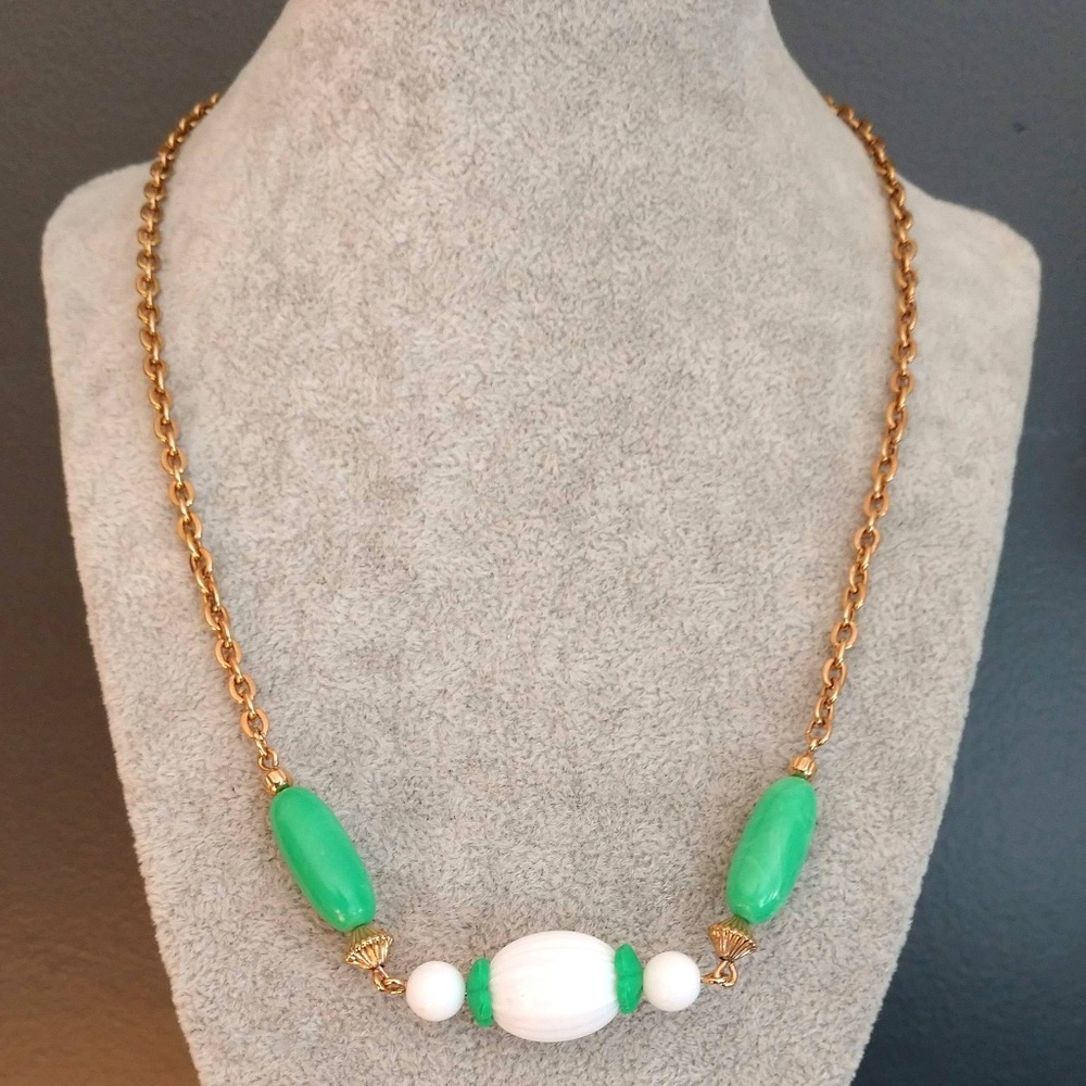 Vintage green, white and gold necklace